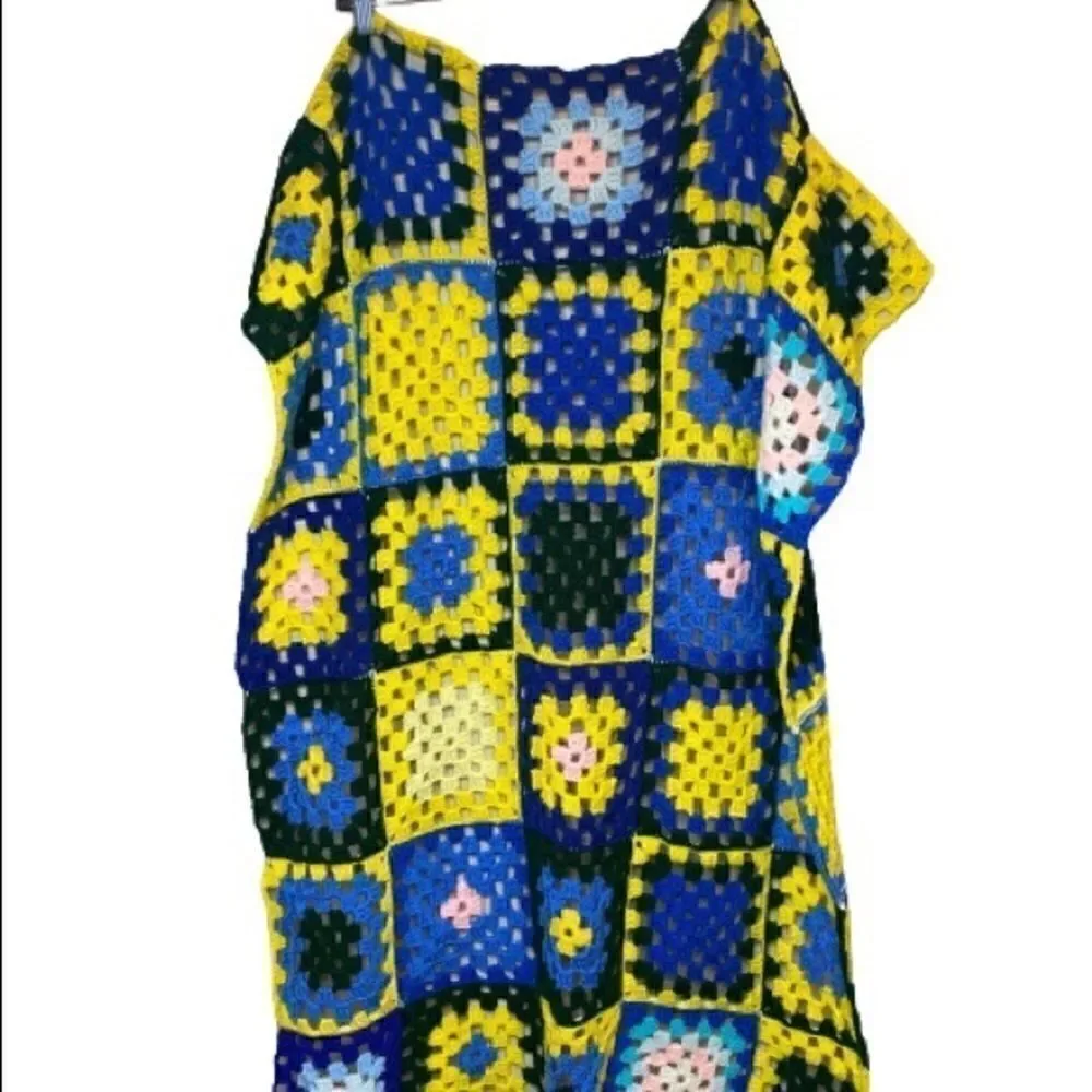 Hand crocheted granny square baby Afghan size 49” X 37”